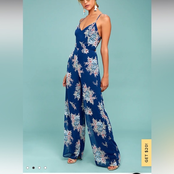 Shea Navy Blue Floral Print Jumpsuit! - Picture 2 of 12